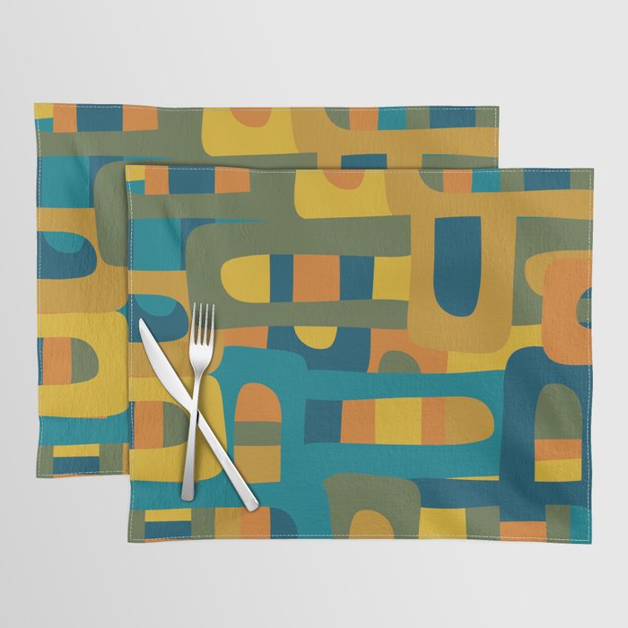 Bo Kaap Abstract Pattern in Moroccan Teal Ochre Olive Orange Mustard Placemat Gallery Image 1