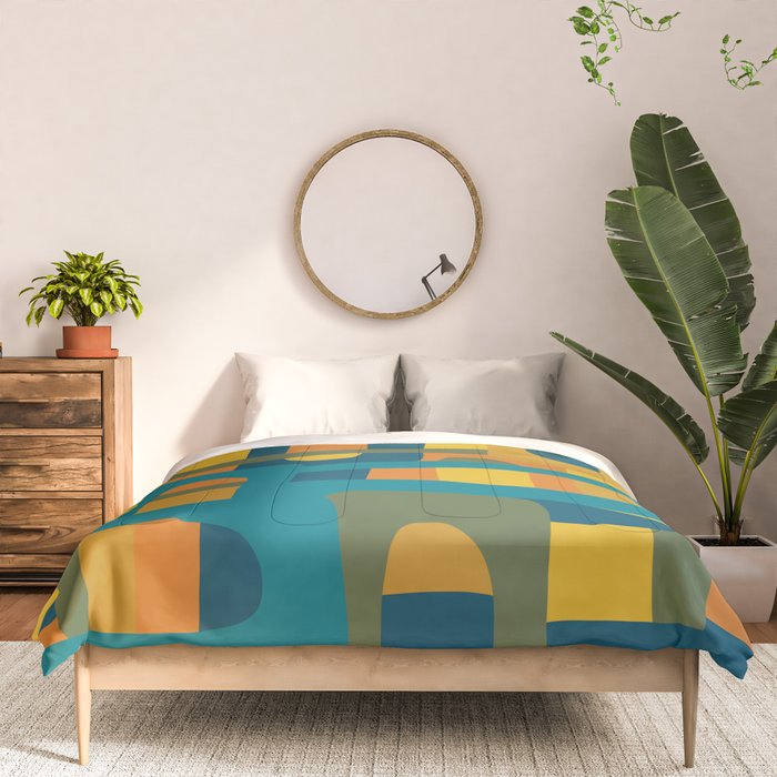 Bo Kaap Abstract Pattern in Moroccan Teal Ochre Olive Orange Mustard Comforter Gallery Image 3