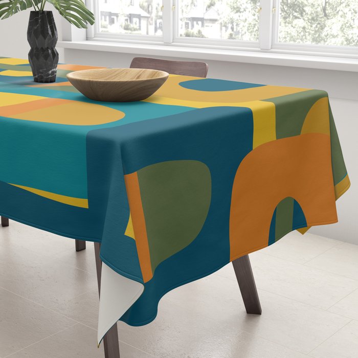 Bo Kaap Abstract Pattern in Moroccan Teal Ochre Olive Orange Mustard Tablecloth Gallery Image 3
