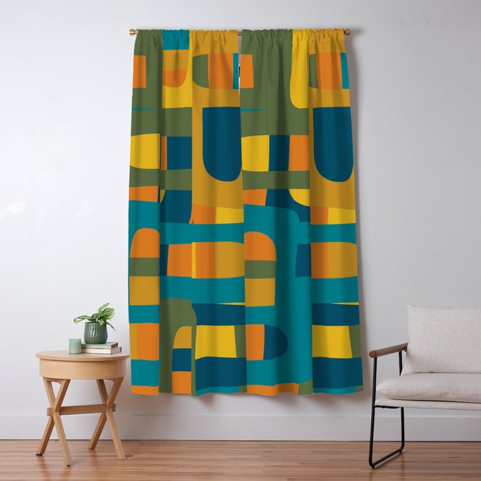 Bo Kaap Abstract Pattern in Moroccan Teal Ochre Olive Orange Mustard Window Curtain Gallery Image 1