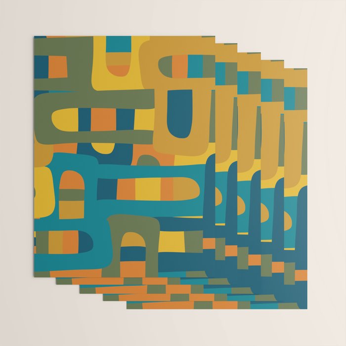 Bo Kaap Abstract Pattern in Moroccan Teal Ochre Olive Orange Mustard Wrapping Paper Gallery Image 3