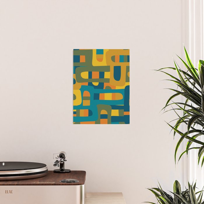 Bo Kaap Abstract Pattern in Moroccan Teal Ochre Olive Orange Mustard Poster Gallery Image 2