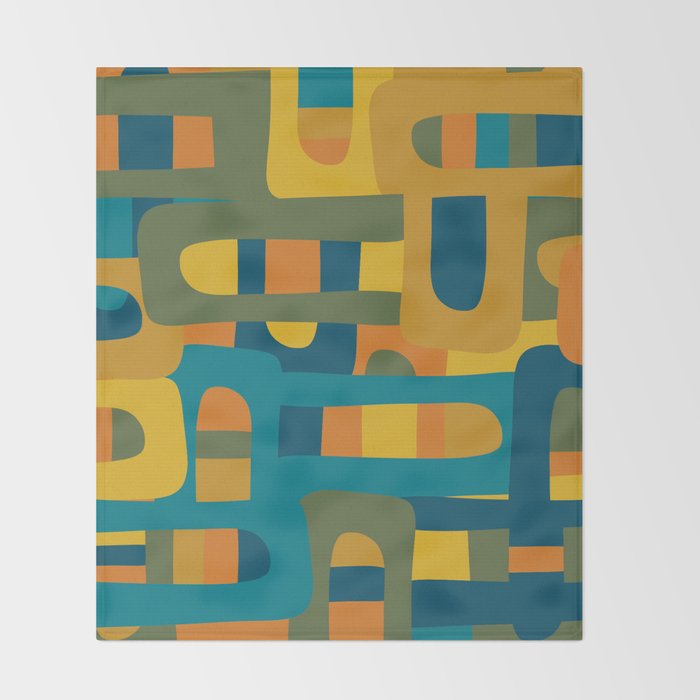 Bo Kaap Abstract Pattern in Moroccan Teal Ochre Olive Orange Mustard Throw Blanket Gallery Image 2