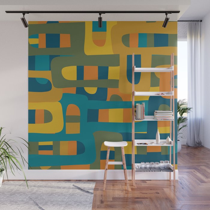Bo Kaap Abstract Pattern in Moroccan Teal Ochre Olive Orange Mustard Wall Mural Gallery Image 1