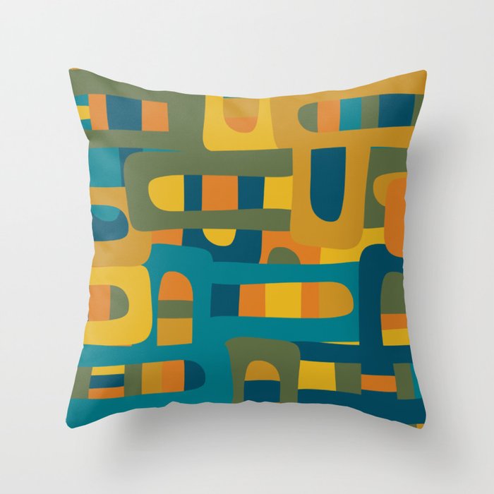 Bo Kaap Abstract Pattern in Moroccan Teal Ochre Olive Orange Mustard Throw Pillow Gallery Image 1