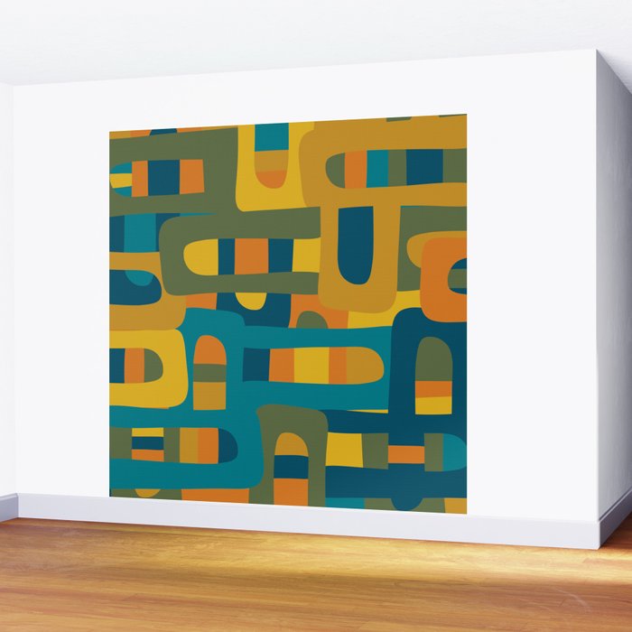 Bo Kaap Abstract Pattern in Moroccan Teal Ochre Olive Orange Mustard Wall Mural Gallery Image 2