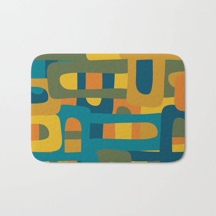 Bo Kaap Abstract Pattern in Moroccan Teal Ochre Olive Orange Mustard Bath Mat Gallery Image 1