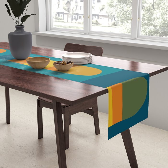 Bo Kaap Abstract Pattern in Moroccan Teal Ochre Olive Orange Mustard Table Runner Gallery Image 2