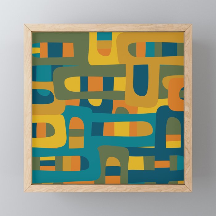 Bo Kaap Abstract Pattern in Moroccan Teal Ochre Olive Orange Mustard Mini Art Print Gallery Image 1