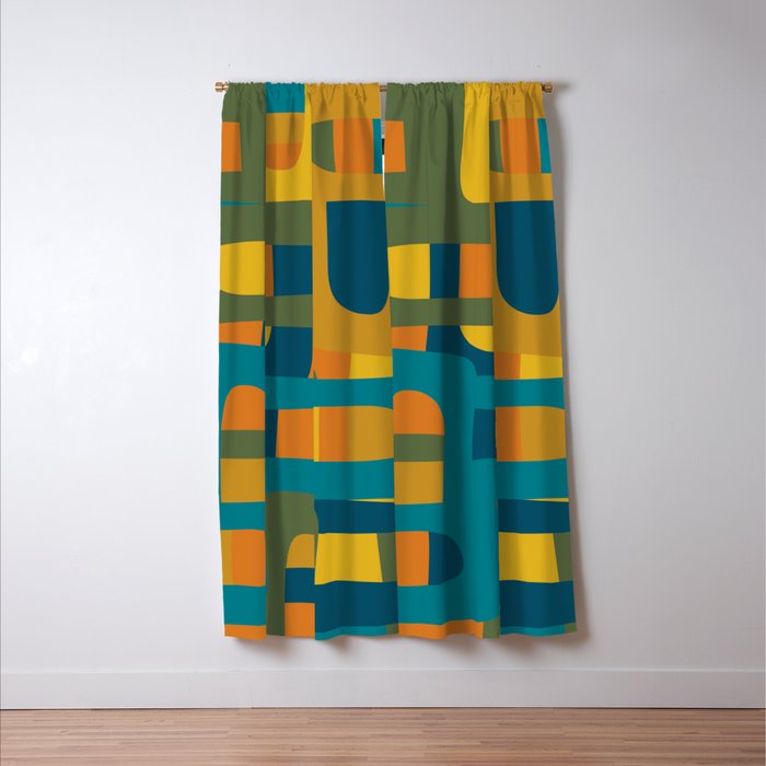 Bo Kaap Abstract Pattern in Moroccan Teal Ochre Olive Orange Mustard Window Curtain Gallery Image 3