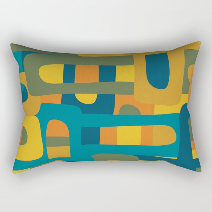 Bo Kaap Abstract Pattern in Moroccan Teal Ochre Olive Orange Mustard Rectangular Pillow Gallery Image 1