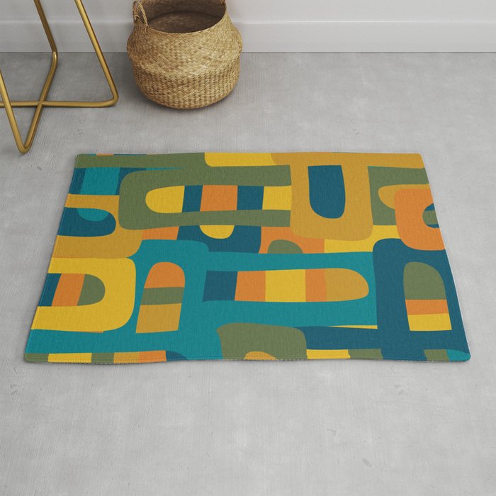 Bo Kaap Abstract Pattern in Moroccan Teal Ochre Olive Orange Mustard Rug Gallery Image 1