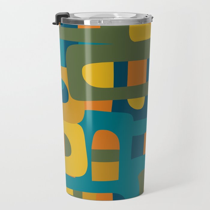 Bo Kaap Abstract Pattern in Moroccan Teal Ochre Olive Orange Mustard Travel Mug Gallery Image 3