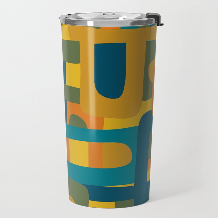 Bo Kaap Abstract Pattern in Moroccan Teal Ochre Olive Orange Mustard Travel Mug Gallery Image 2