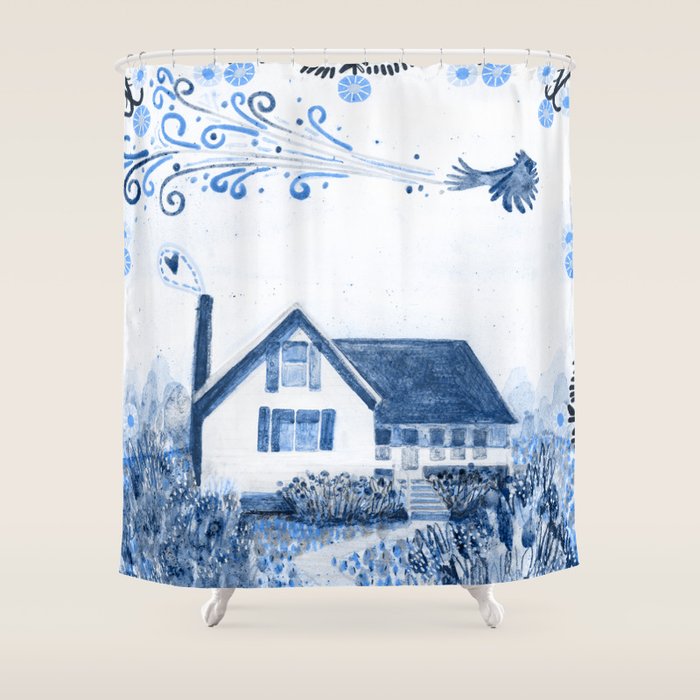 The Old Country Farm in Navy Blue - Farm House Decor Shower Curtain Gallery Image 1