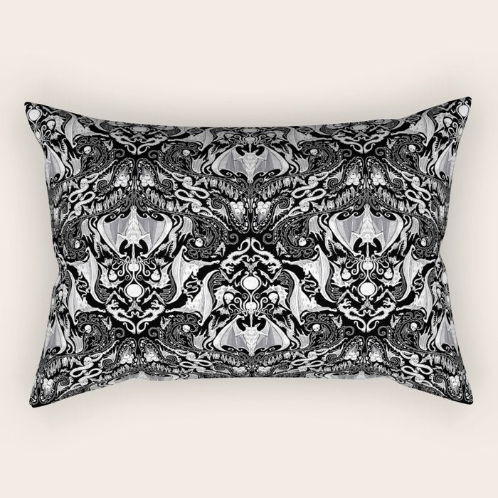 Bats And Beasts - Black and White Rectangular Pillow Gallery Image 1