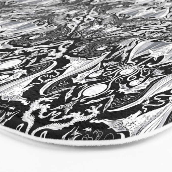 Bats And Beasts - Black and White Bath Mat Gallery Image 3