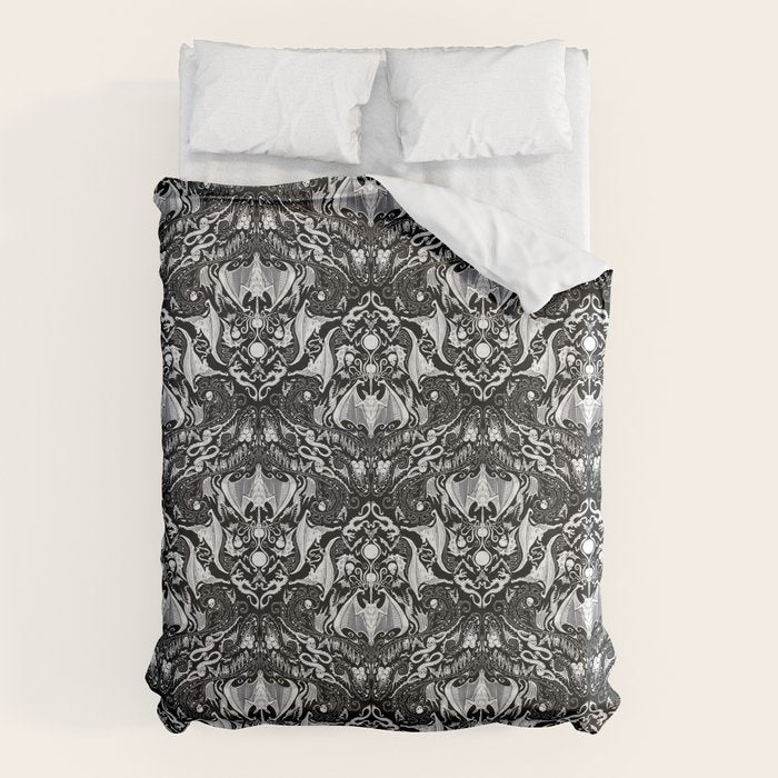 Bats And Beasts - Black and White Duvet Cover Gallery Image 6