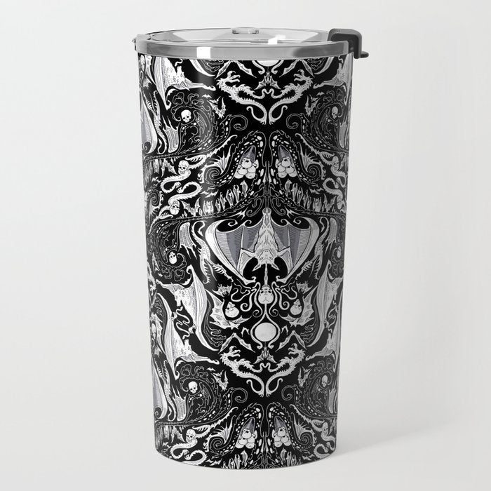 Bats And Beasts - Black and White Travel Mug Gallery Image 2