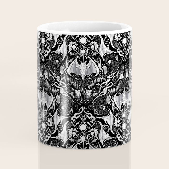 Bats And Beasts - Black and White Coffee Mug Gallery Image 4
