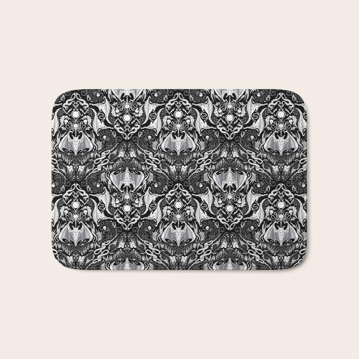 Bats And Beasts - Black and White Bath Mat Gallery Image 1