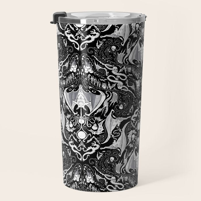 Bats And Beasts - Black and White Travel Mug Gallery Image 3