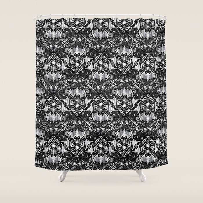Bats And Beasts - Black and White Shower Curtain Gallery Image 1