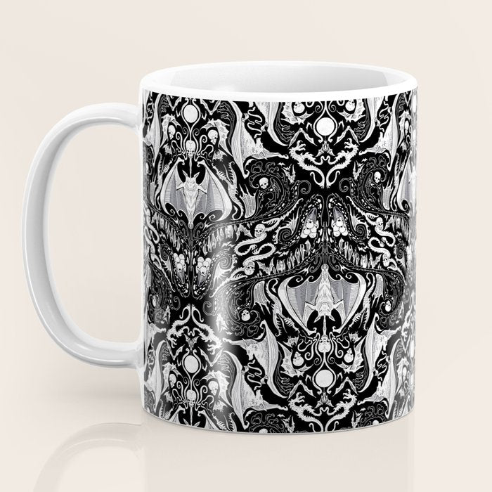 Bats And Beasts - Black and White Coffee Mug Gallery Image 3