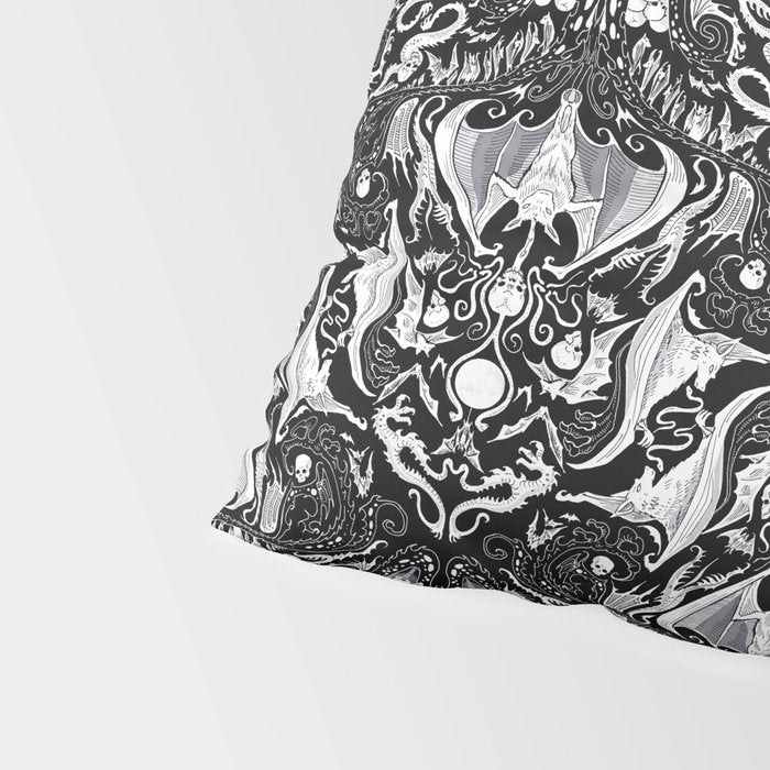 Bats And Beasts - Black and White Pillow Sham Gallery Image 4