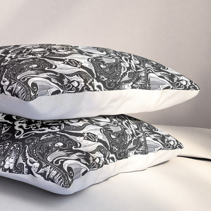 Bats And Beasts - Black and White Pillow Sham Gallery Image 3