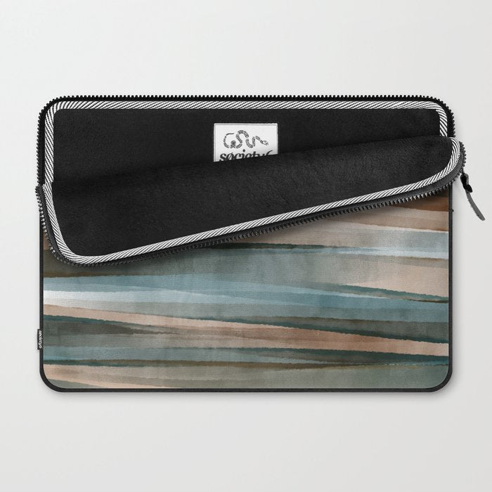 Soft Harbor blue, Teal green & Coca mocha warm brown _ abstract watercolor  waves Laptop Sleeve Gallery Image 2