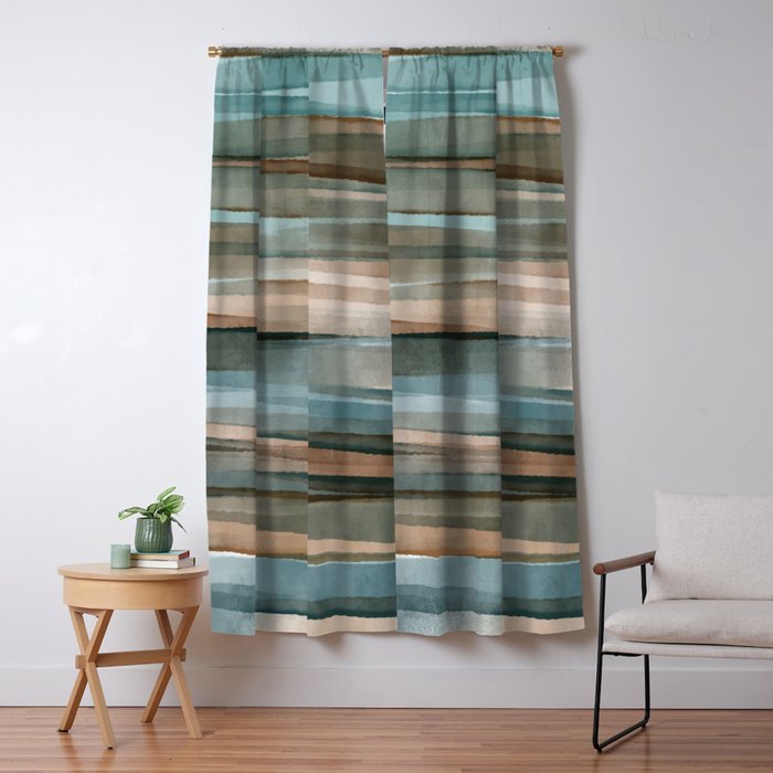 Soft Harbor blue, Teal green & Coca mocha warm brown _ abstract watercolor  waves Window Curtain Gallery Image 5