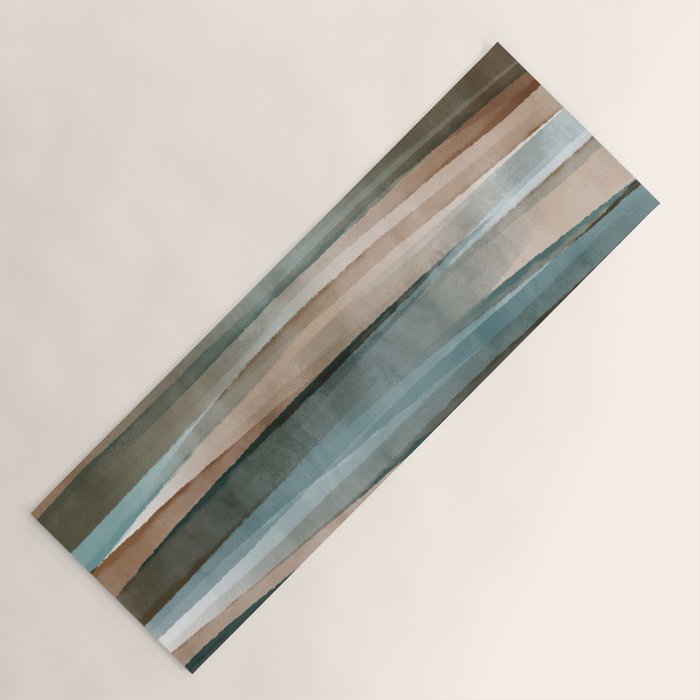 Soft Harbor blue, Teal green & Coca mocha warm brown _ abstract watercolor  waves Yoga Mat Gallery Image 1