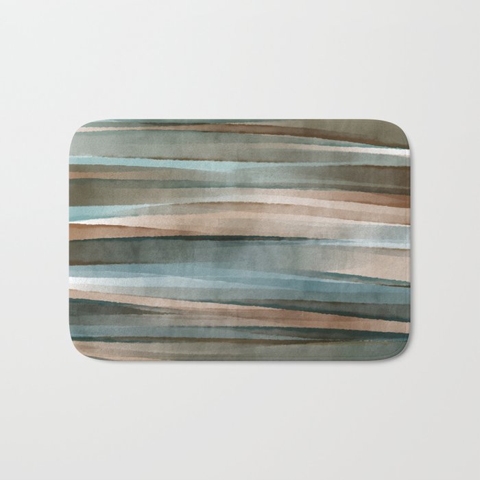 Soft Harbor blue, Teal green & Coca mocha warm brown _ abstract watercolor  waves Bath Mat Gallery Image 1