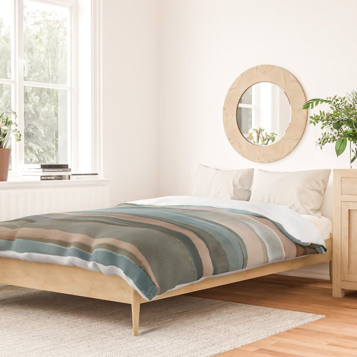 Soft Harbor blue, Teal green & Coca mocha warm brown _ abstract watercolor  waves Duvet Cover Gallery Image 2