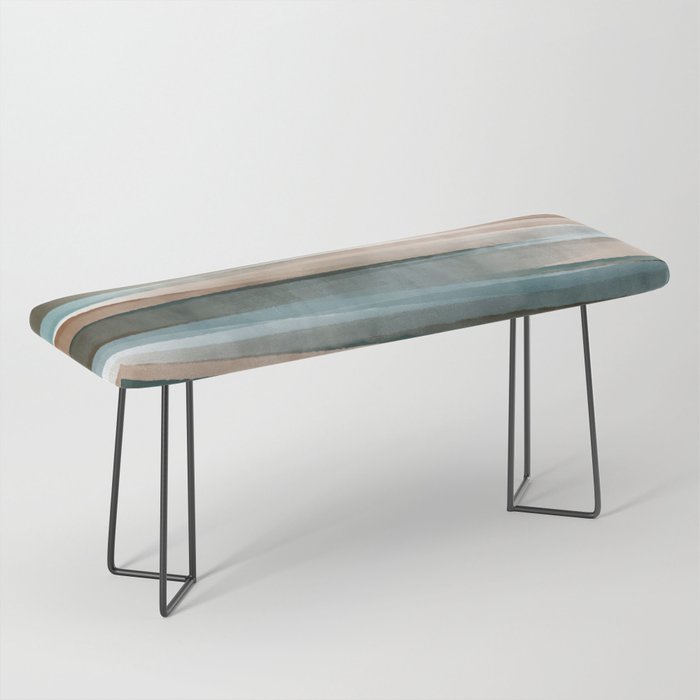 Soft Harbor blue, Teal green & Coca mocha warm brown _ abstract watercolor  waves Bench Gallery Image 1