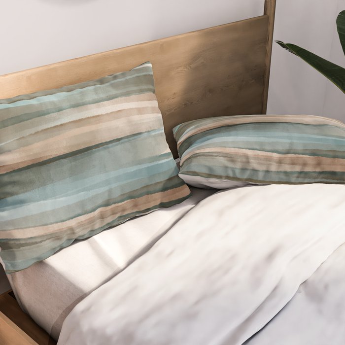 Soft Harbor blue, Teal green & Coca mocha warm brown _ abstract watercolor  waves Pillow Sham Gallery Image 2