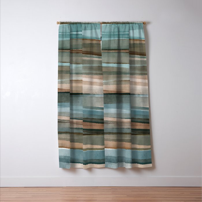 Soft Harbor blue, Teal green & Coca mocha warm brown _ abstract watercolor  waves Window Curtain Gallery Image 3