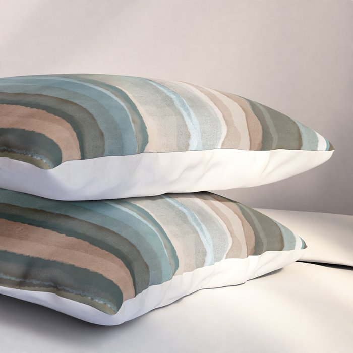 Soft Harbor blue, Teal green & Coca mocha warm brown _ abstract watercolor  waves Pillow Sham Gallery Image 3