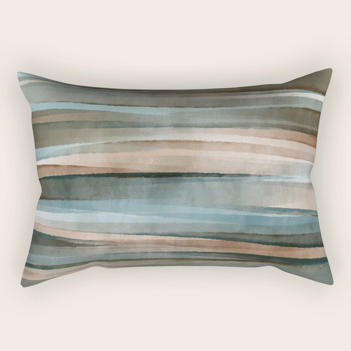 Soft Harbor blue, Teal green & Coca mocha warm brown _ abstract watercolor  waves Rectangular Pillow Gallery Image 2