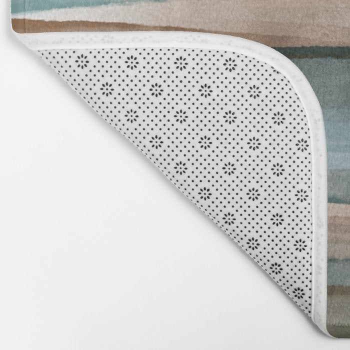 Soft Harbor blue, Teal green & Coca mocha warm brown _ abstract watercolor  waves Bath Mat Gallery Image 2