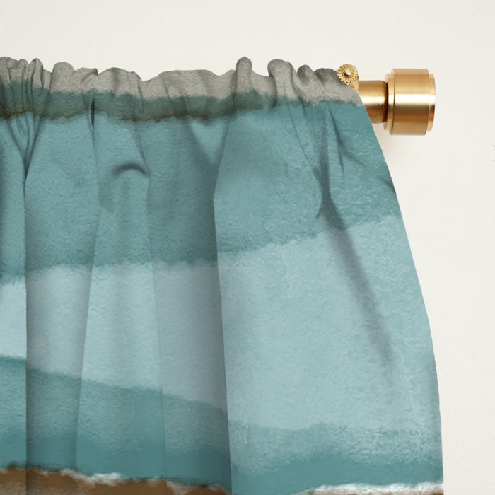 Soft Harbor blue, Teal green & Coca mocha warm brown _ abstract watercolor  waves Window Curtain Gallery Image 2