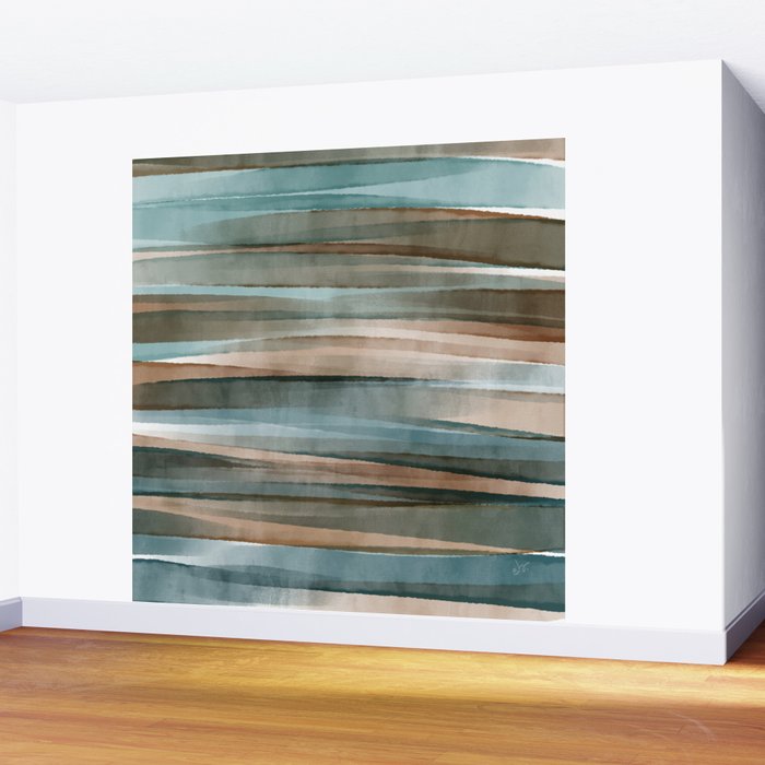 Soft Harbor blue, Teal green & Coca mocha warm brown _ abstract watercolor  waves Wall Mural Gallery Image 2