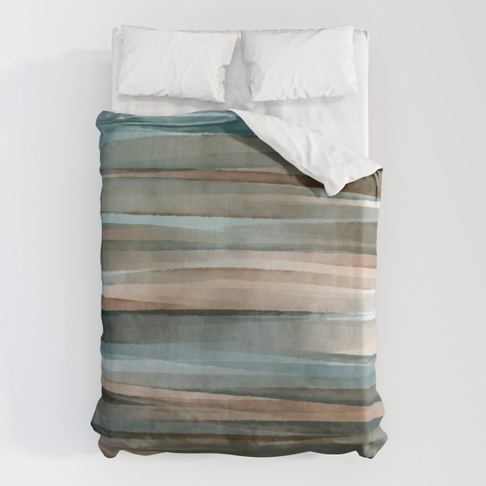 Soft Harbor blue, Teal green & Coca mocha warm brown _ abstract watercolor  waves Duvet Cover Gallery Image 6