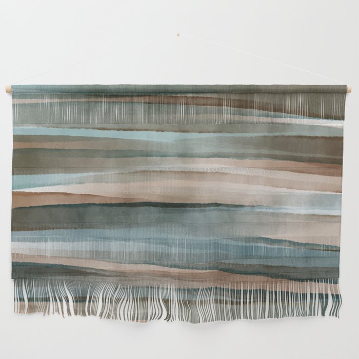 Soft Harbor blue, Teal green & Coca mocha warm brown _ abstract watercolor  waves Wall Hanging Gallery Image 1