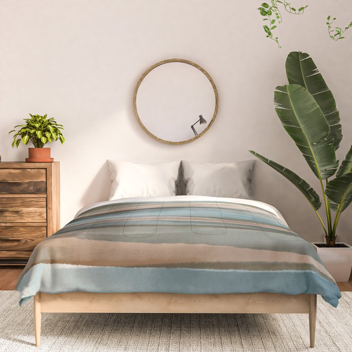 Soft Harbor blue, Teal green & Coca mocha warm brown _ abstract watercolor  waves Comforter Gallery Image 3