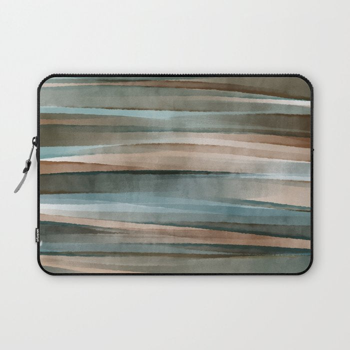 Soft Harbor blue, Teal green & Coca mocha warm brown _ abstract watercolor  waves Laptop Sleeve