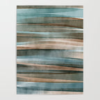 Soft Harbor blue, Teal green & Coca mocha warm brown _ abstract watercolor  waves Poster Gallery Image 4