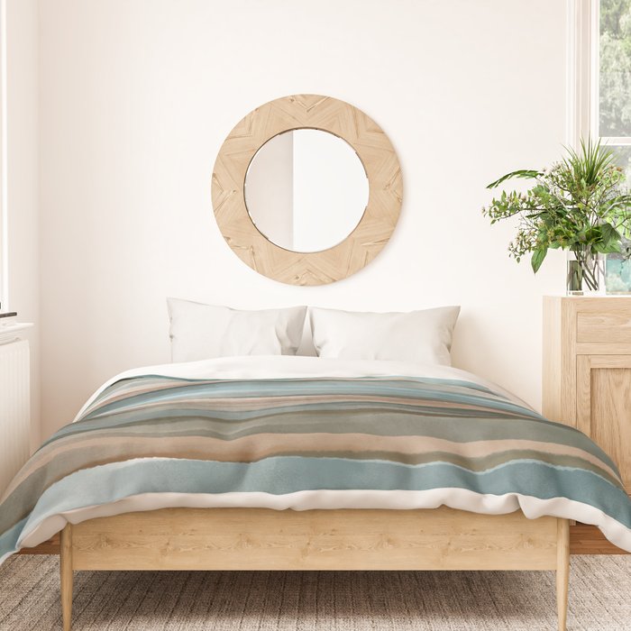 Soft Harbor blue, Teal green & Coca mocha warm brown _ abstract watercolor  waves Duvet Cover Gallery Image 3