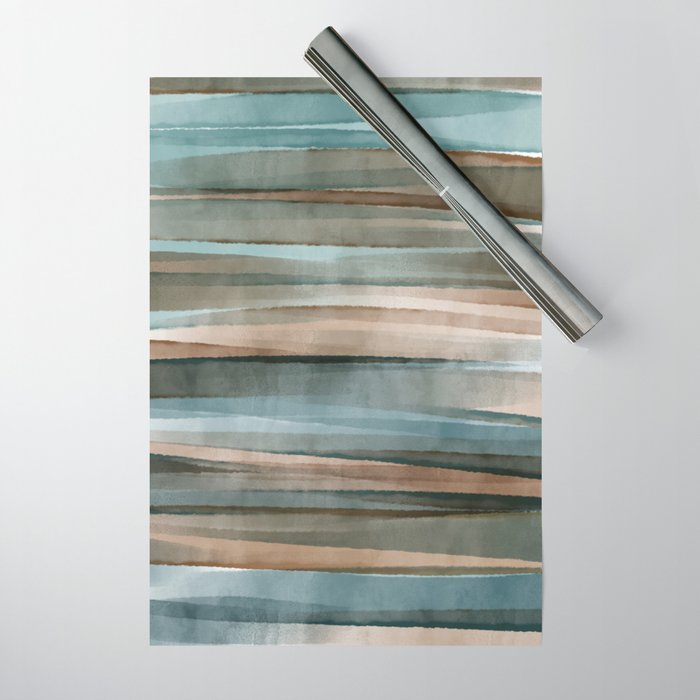 Soft Harbor blue, Teal green & Coca mocha warm brown _ abstract watercolor  waves Wrapping Paper Gallery Image 1